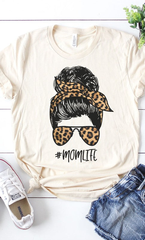 Mom Life Leopard Messy Bun Graphic Tee