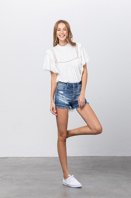 Released Frayed Hem Ripped Denim Shorts