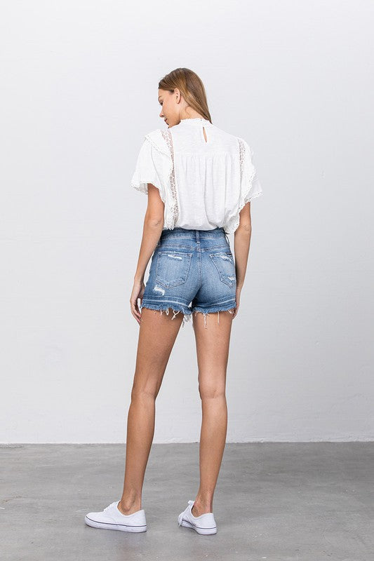 Released Frayed Hem Ripped Denim Shorts