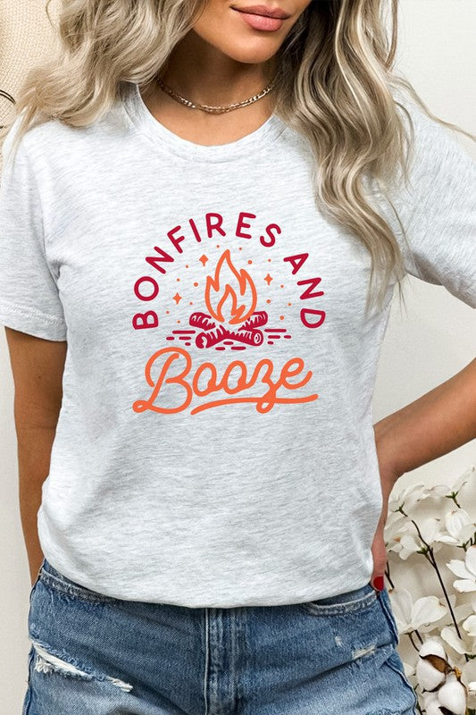 Bonfires and Booze Campfire Summer Fun Graphic Tee