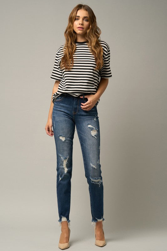 Roll Up Ripped Girlfriend Jeans