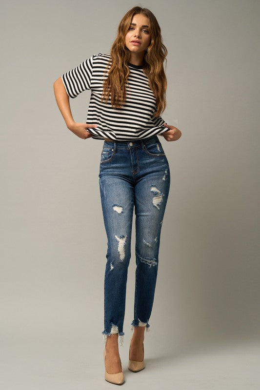 Roll Up Ripped Girlfriend Jeans