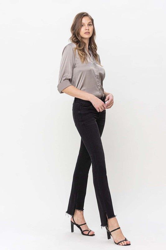 Mid Rise Step Hem with Slit Straight Jeans