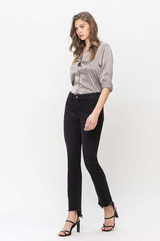 Mid Rise Step Hem with Slit Straight Jeans