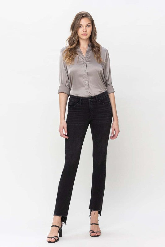 Mid Rise Step Hem with Slit Straight Jeans