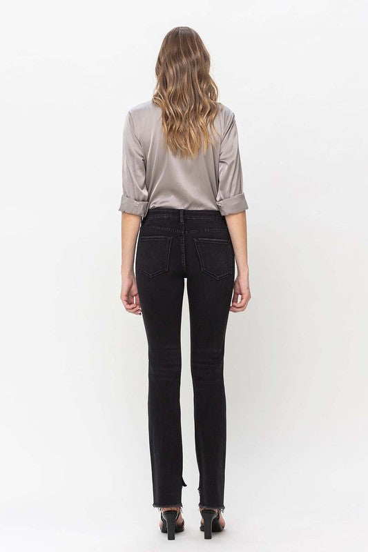 Mid Rise Step Hem with Slit Straight Jeans