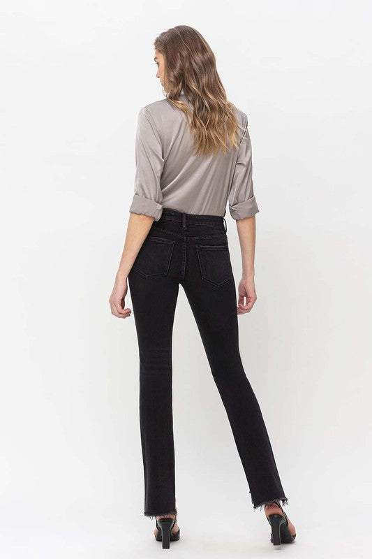 Mid Rise Step Hem with Slit Straight Jeans