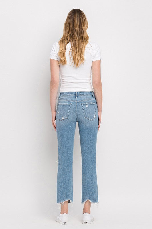 High Rise Distressed Cropped Straight Jeans