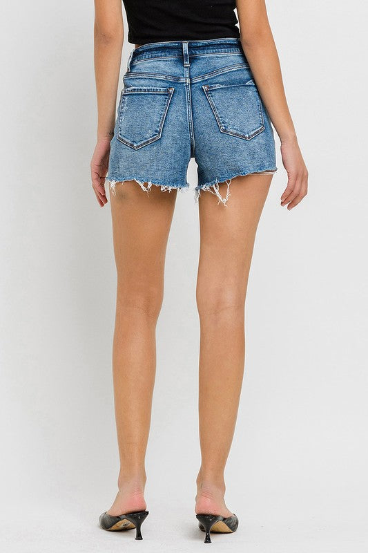 High Rise Raw Hem Denim Shorts