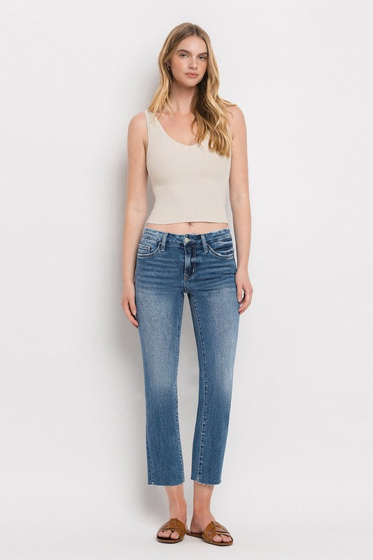 Mid Rise Crop Slim Straight Jeans