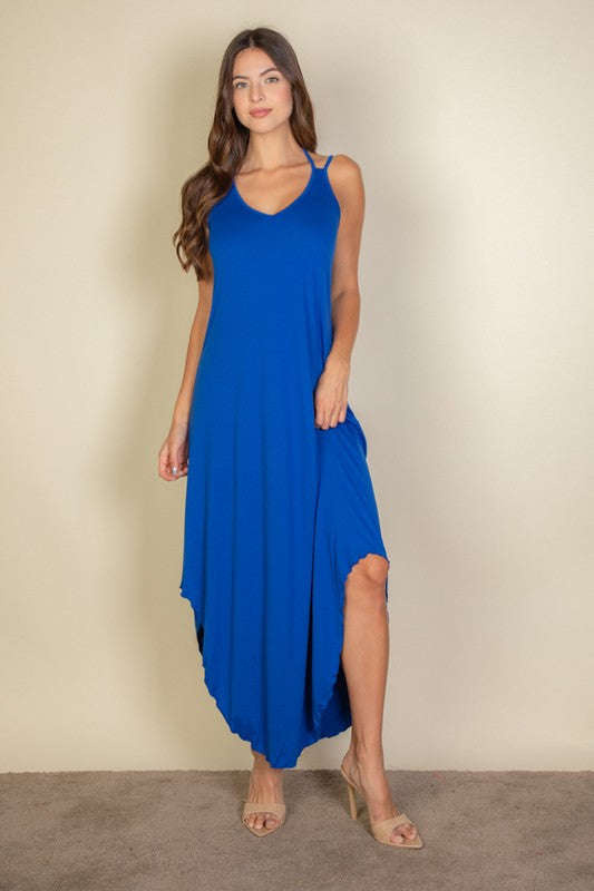 Button Front Tie Waist Sleeveless Maxi Dress