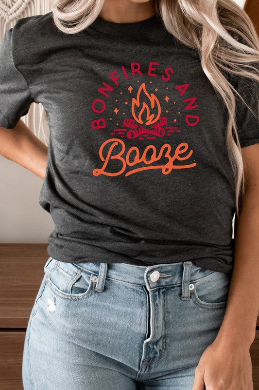 Bonfires and Booze Campfire Summer Fun Graphic Tee