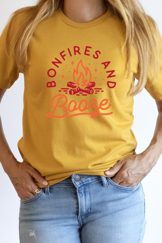 Bonfires and Booze Campfire Summer Fun Graphic Tee