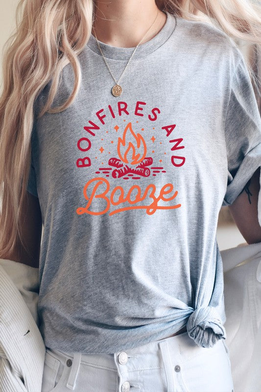 Bonfires and Booze Campfire Summer Fun Graphic Tee