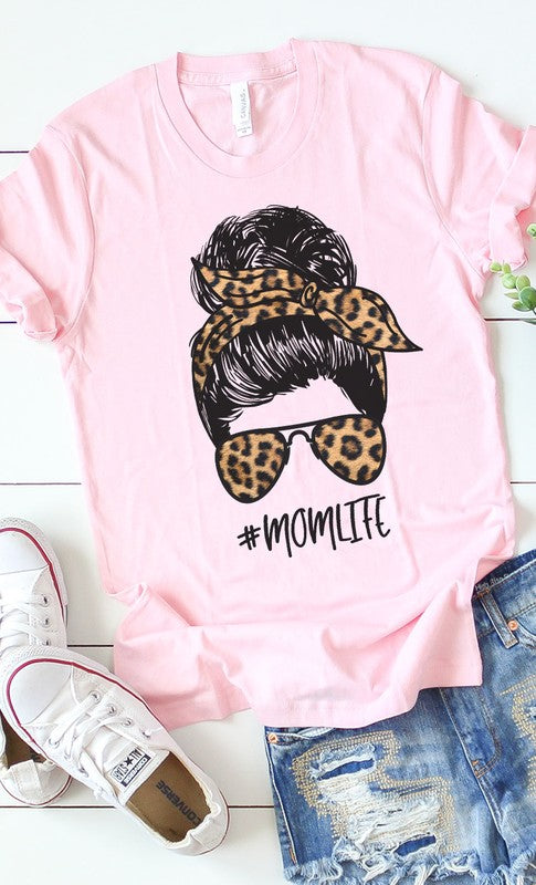 Mom Life Leopard Messy Bun Graphic Tee