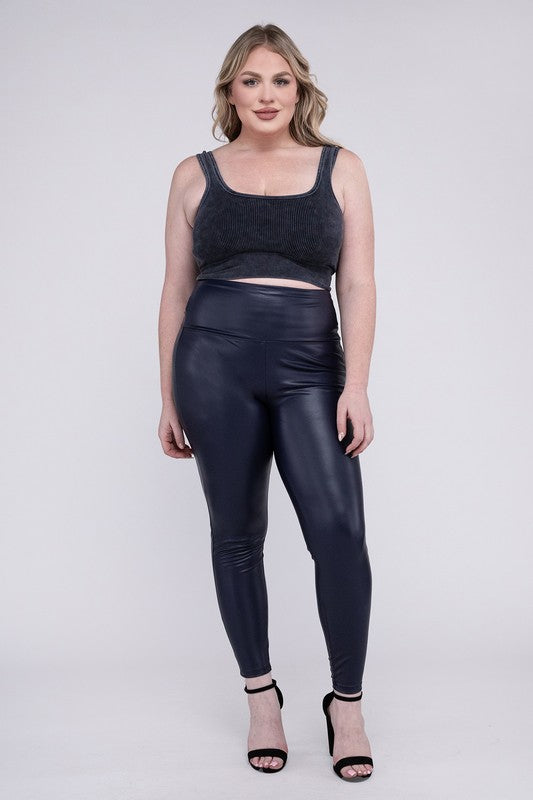 Plus High Rise Faux Leather Leggings