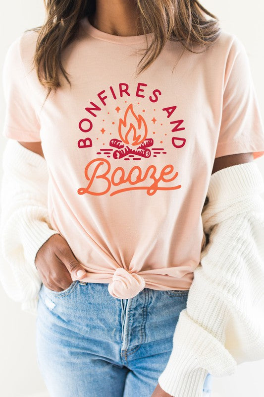 Bonfires and Booze Campfire Summer Fun Graphic Tee