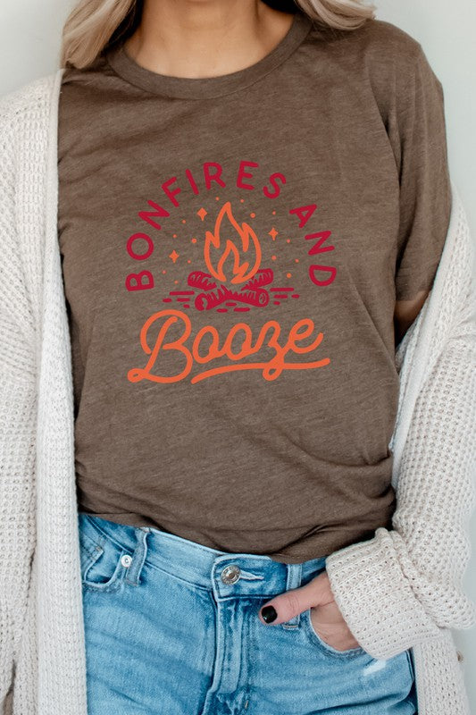 Bonfires and Booze Campfire Summer Fun Graphic Tee