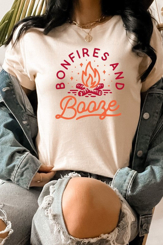 Bonfires and Booze Campfire Summer Fun Graphic Tee