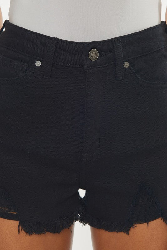 High Rise Black Denim Shorts