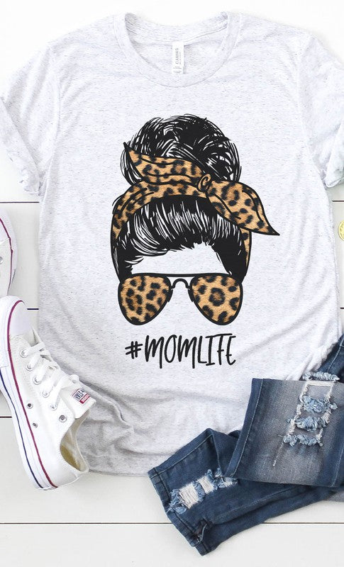 Mom Life Leopard Messy Bun Graphic Tee