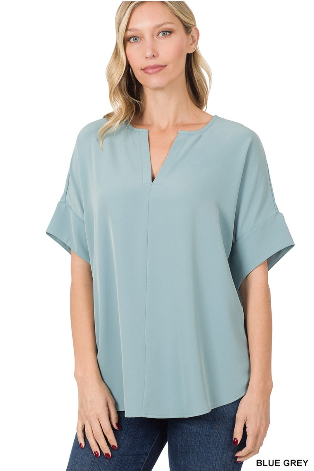 Heather Split Neck Top