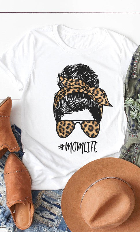 Mom Life Leopard Messy Bun Graphic Tee