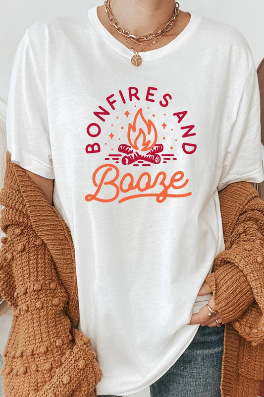 Bonfires and Booze Campfire Summer Fun Graphic Tee