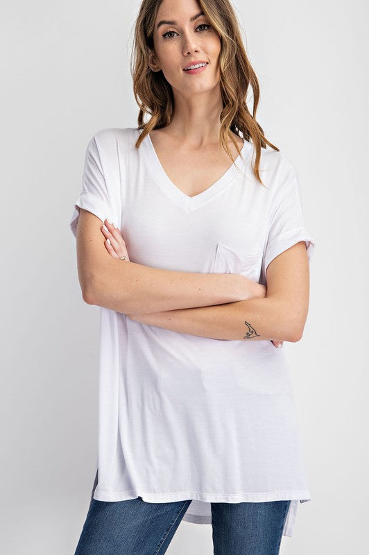 V Neck Basic High-Low Hem Top